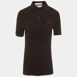 مملوكة مسبقًا Moschino Couture Black Cotton Logo Plaque Polo T-Shirt S