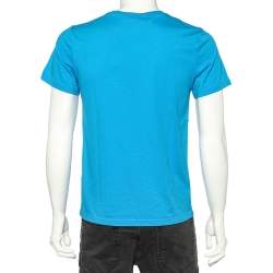 Pre Owned Moschino Couture Blue Logo Printed Cotton T-Shirt S