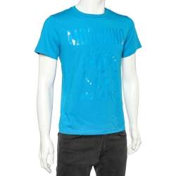 Pre Owned Moschino Couture Blue Logo Printed Cotton T-Shirt S