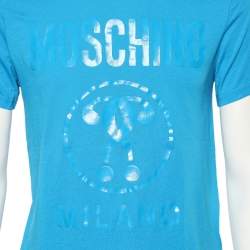 Pre Owned Moschino Couture Blue Logo Printed Cotton T-Shirt S