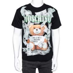 Moschino Couture Black Cotton Dollar Teddy Printed Crew Neck T-Shirt XXS