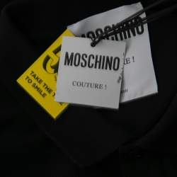 Pre Owned Moschino Couture Black Cotton Pique Logo Printed Polo T-Shirt XL