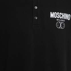Pre Owned Moschino Couture Black Cotton Pique Logo Printed Polo T-Shirt XL