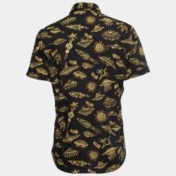 Pre Owned Moschino Couture Black Printed Cotton Short Sleeve Shirt L