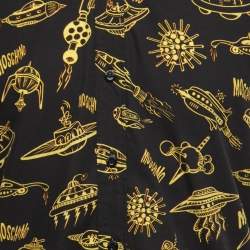 Pre Owned Moschino Couture Black Printed Cotton Short Sleeve Shirt L