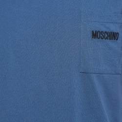 Pre Owned Moschino Couture Blue Logo Embroidered Cotton Knit Half Sleeve T-Shirt M