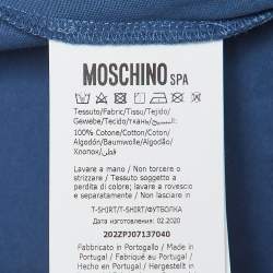Pre Owned Moschino Couture Blue Logo Embroidered Cotton Knit Half Sleeve T-Shirt M