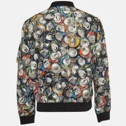 Moschino Couture Multicolor Beverage Cans Print Nylon Bomber Jacket L