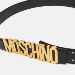Pre Owned Moschino Black Leather Classic Logo Belt 105 CM