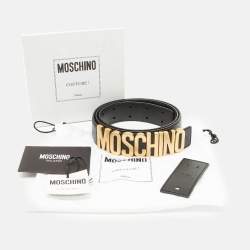Pre Owned Moschino Black Leather Classic Logo Belt 105 CM