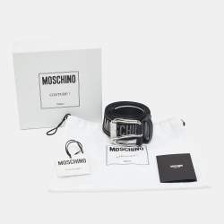 Moschino Black/White Logo Jacquard Buckle Belt 107 CM