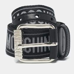 Moschino Black/White Logo Jacquard Buckle Belt 107 CM