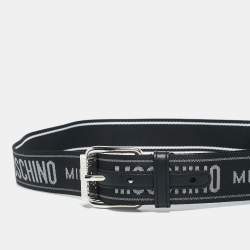 Moschino Black/White Logo Jacquard Buckle Belt 107 CM