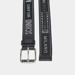 Moschino Black/White Logo Jacquard Buckle Belt 107 CM