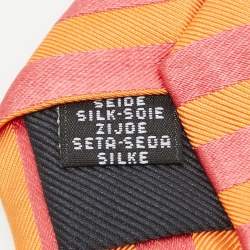 Moschino Orange/Pink Diagonal Striped Silk Tie