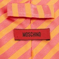 Moschino Orange/Pink Diagonal Striped Silk Tie