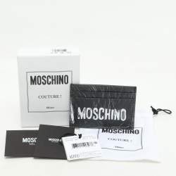 Pre Owned Moschino Grey Leather Logo Print Card Holder