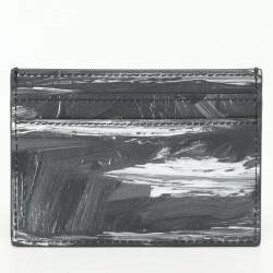 Pre Owned Moschino Grey Leather Logo Print Card Holder