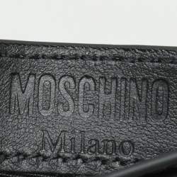 Pre Owned Moschino Grey Leather Logo Print Card Holder