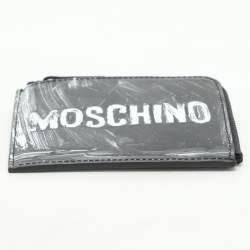 Moschino Grey Leather Logo Print Coin Purse