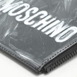 Moschino Grey Leather Logo Print Coin Purse