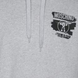 Pre Owned Moschino Grey Cotton Logo Print Hoodie M