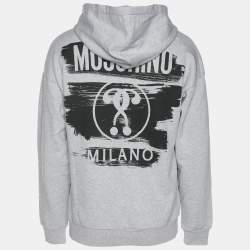 Pre Owned Moschino Grey Cotton Logo Print Hoodie M