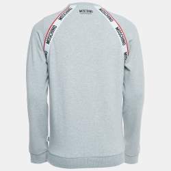 Pre Owned Moschino Underwear Grey Cotton Logo Tape Detail Crew Neck Sweatshirt S
