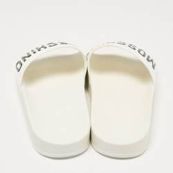 Pre Owned Moschino White Leather Logo Flat Sandals Size 42