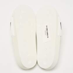 Pre Owned Moschino White Leather Logo Flat Sandals Size 42