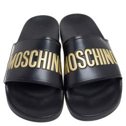  Moschino Black Rubber Logo Slide Sandals Size 45
