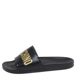  Moschino Black Rubber Logo Slide Sandals Size 45