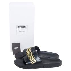  Moschino Black Rubber Logo Slide Sandals Size 45