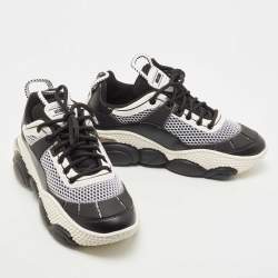 Moschino Black/White Mesh and Leather Bubble Teddy Low Top Sneakers Size 42