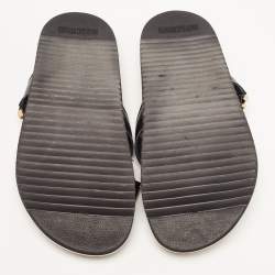 Moschino Black Leather Cross Strap Logo Detail Slides Size 44