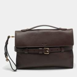 Pre Owned حقيبة بحزام علوي موسكينو مصنوعة من الجلد البني الصغير ومزينة بشعار الماركة