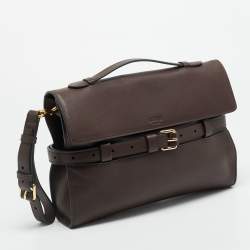 Pre Owned حقيبة بحزام علوي موسكينو مصنوعة من الجلد البني الصغير ومزينة بشعار الماركة