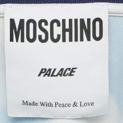 Pre Owned Moschino X Palace Blue Multicolor Jersey Technical Polo T-Shirt M