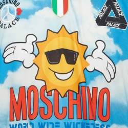 Pre Owned Moschino X Palace Blue Multicolor Jersey Technical Polo T-Shirt M