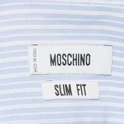 Pre Owned Moschino Blue Pinstripe Cotton Slim Fit Shirt M
