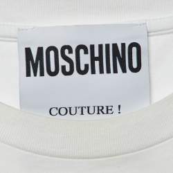 Pre Owned Moschino Couture Off White Logo Print Cotton Crew Neck T-Shirt XS