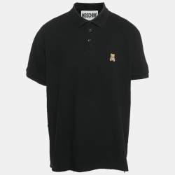 مملوكة مسبقًا Moschino Black Teddy Applique Cotton Knit Polo T-Shirt 3XL