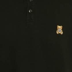 مملوكة مسبقًا Moschino Black Teddy Applique Cotton Knit Polo T-Shirt 3XL