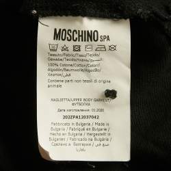 مملوكة مسبقًا Moschino Black Teddy Applique Cotton Knit Polo T-Shirt 3XL