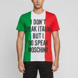 Pre Owned Moschino Multicolor Printed Jersey Italian Flag Slogan T-Shirt L 