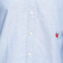 Pre Owned Moschino Couture Light Blue Cotton Oxford Heart Applique Shirt XXL