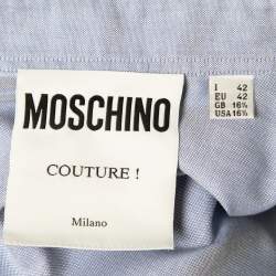 Pre Owned Moschino Couture Light Blue Cotton Oxford Heart Applique Shirt XXL