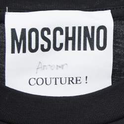 Pre Owned Moschino Black Logo Print Cotton Crew Neck Half Sleeve T-Shirt XS