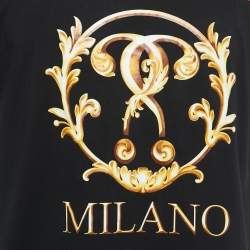 Pre Owned Moschino Black Logo Print Cotton Crew Neck Half Sleeve T-Shirt XS