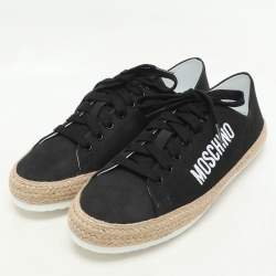 Moschino Black Jute and Nubuck Leather Low Top Sneakers Size 42